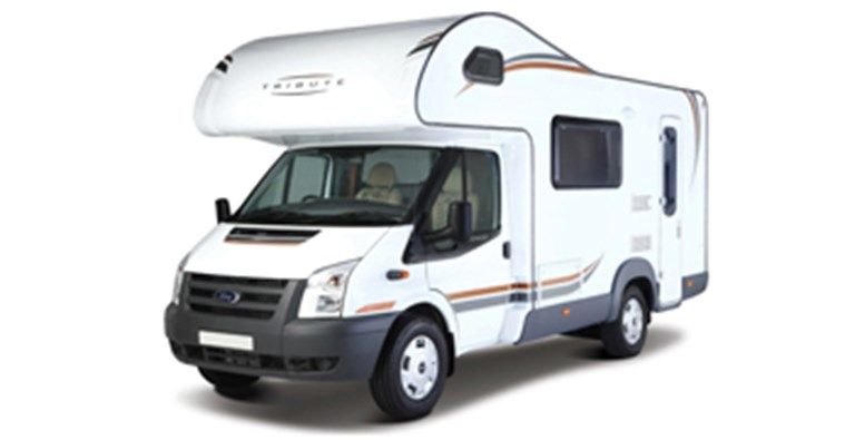 White, Tribute motorhome ready to be rented.